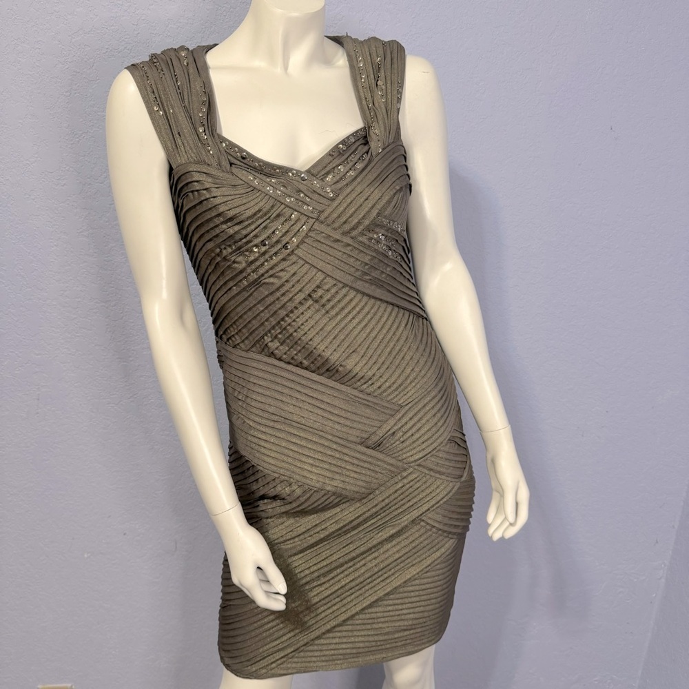 Tadashi Shoji Metallic Bodycon Bandage Cocktail Embellished Crisscross Dress